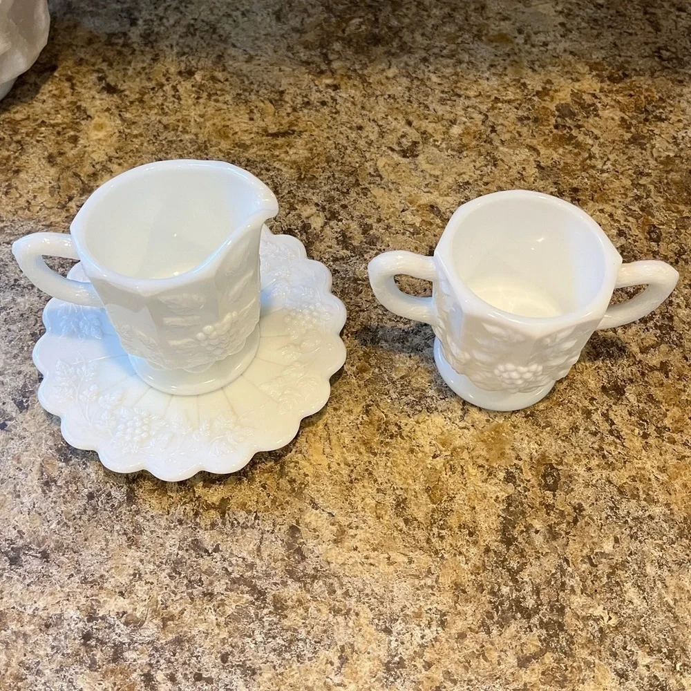 Vintage Westmoreland Milk Glass Sugar and Creamer Set Grapevine Pattern